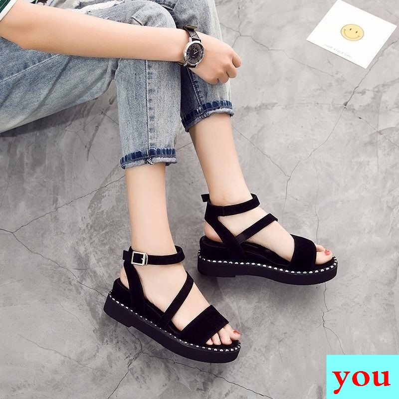 Giày Sandal Mùa Hè Đế Xuồng Dày Dặn Cài Khóa Sau Lưng Phong Cách La Mã Chống Trượt Cho Nữ 22