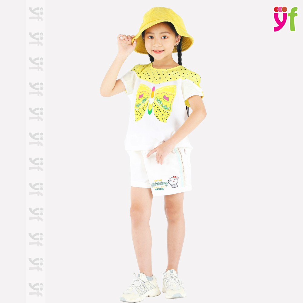 Áo vải cotton cho bé YF màu trắng in hình bướm xinh xắn 4AX113