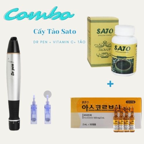 Máy Pen Combo Máy Phi Kim Dr Pen + Bột Tảo Sato Loại Tốt + Đầu Kim Nano Trọn Bộ Cấy Tảo Tại Nhà