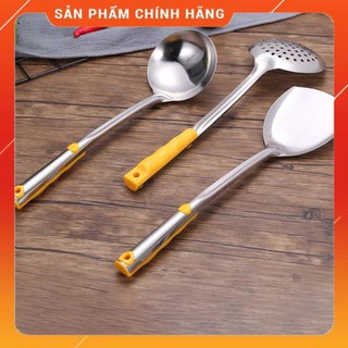CHÍNH HÃNG -  Muôi múc canh,muôi thủng inox cán tim vàng,dụng cụ nấu ăn nhà bếp