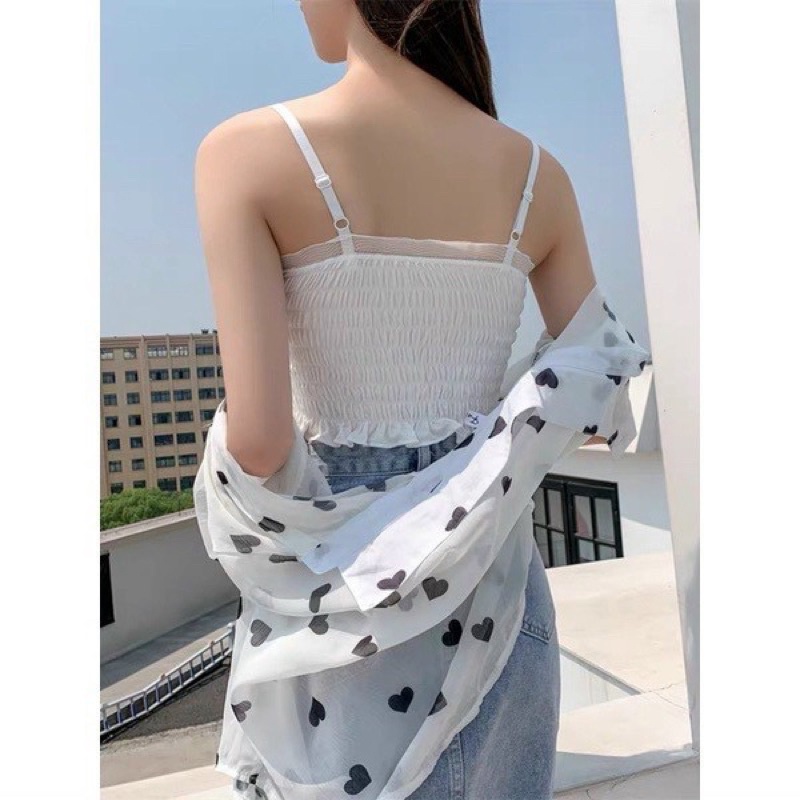 Áo 2 dây dáng croptop phối viền công chúa