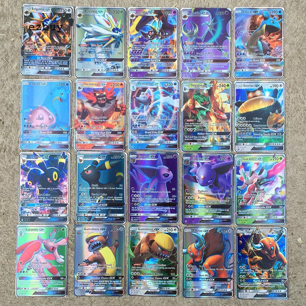 Bộ 100 thẻ bài Pokemon gồm 80 thẻ EX và 20 thẻ GX in hình các lá bài huyền thoại hiếm