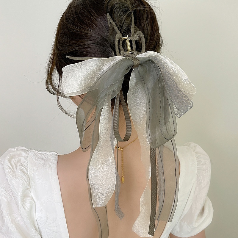 Kẹp Tóc Hình Nơ Bằng Ruy Băng Chất Lượng Cao Cho Nữ