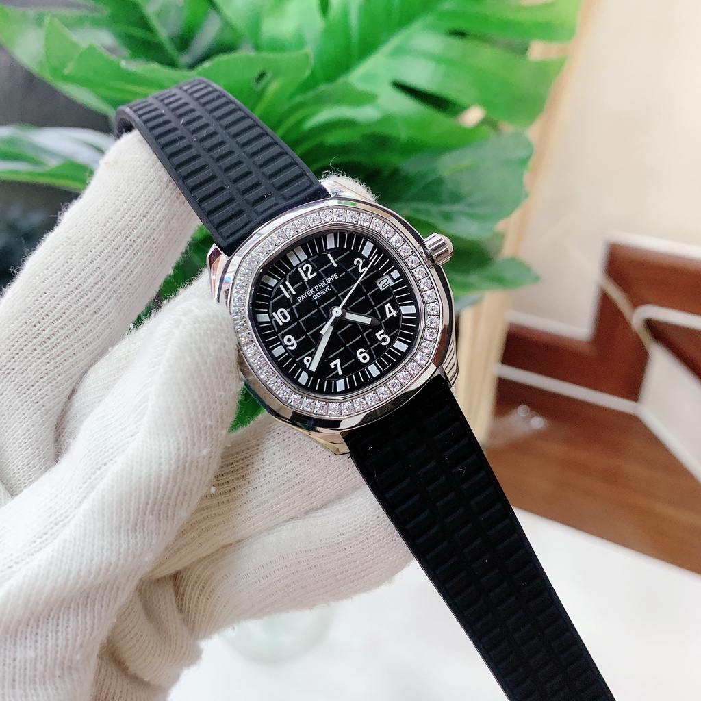 Đồng hồ Nữ patex vành đá cao cấp loại đẹp chạy pin máy nhật dây cao su