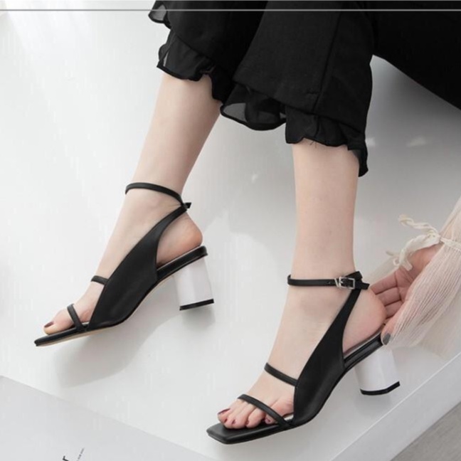 Giày sandal gót tròn 5p cao cấp LC_S21 màu đen sang trọng trẻ trung