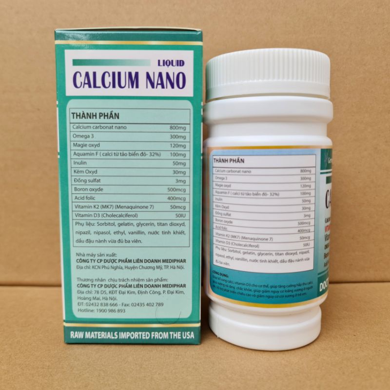 LIQUID CALCIUM NANO giúp bổ sung canxi, chống còi xương, loãng xương - Hộp 100 viên chính hãng