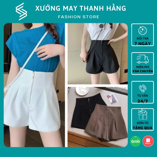 Quần short nữ lưng cao ống rộng, Quần đùi nữ khóa trước cạp liền chất đẹp dễ phối đồ | BigBuy360 - bigbuy360.vn
