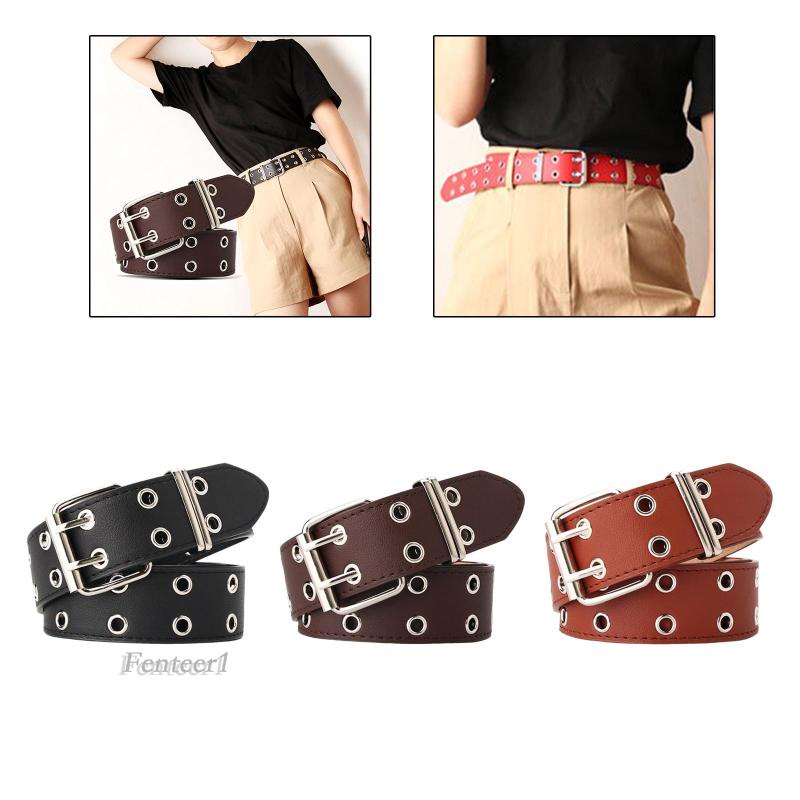[Fenteer1] Thắt Lưng Da PU Hai Khóa Cài Phong Cách Punk Dành Cho Nam Và Nữ