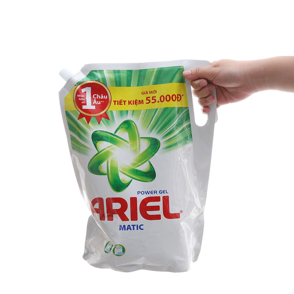 Nước Giặt Ariel Power Gel Matic Dạng Túi 2,4kg (Tẩy sạch vết bẩn tốt hơn gấp 2 lần)