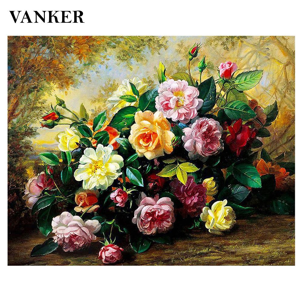 vanker Paint by Numbers Kit DIY Oil Painting 40 x 50cm DIY For Home Decoration  Charming Flowers Classic