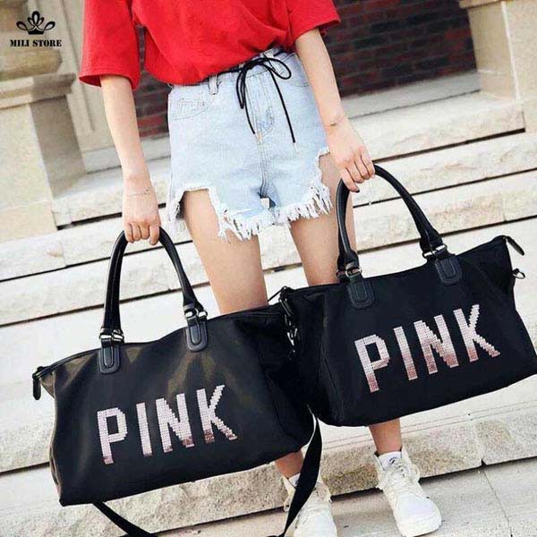 Túi xách tay trống Pink đựng hành lý đi du lịch thời trang PU cao cấp chống thấm