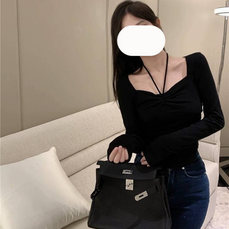 Áo  nữ tay dài bigsize 55-90kg kimfashion AT19, áo kiểu bigsize màu đen rút dây trước ngực phong cách Hàn Quốc