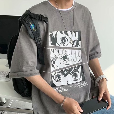 Áo thun ngắn tay dáng rộng họa tiết hoạt hình Saint Seiya kiểu Hàn Quốc cá tính cho nam size S-8XL