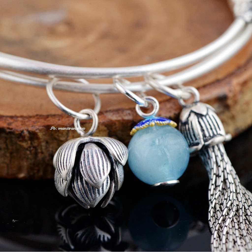 Vòng Tay Hoa Sen Cát Tường Phật Giáo - Hạt Xanh Ngọc VT295