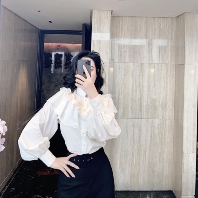 Áo sơ mi trắng nữ cổ trụ bèo,áo bánh bèo đi học đi chơi đi làm