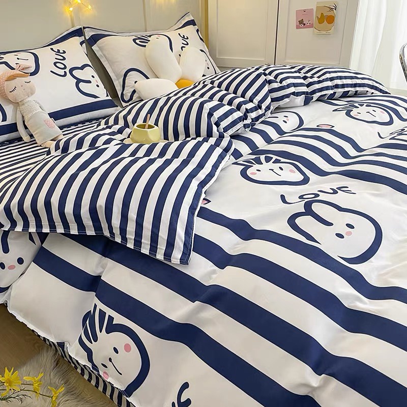 Trọn bộ vỏ chăn ga chun gối đầu chất cotton poly