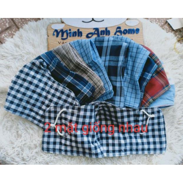 Khẩu trang sọc vải cotton đẹp che kín tai 3 lớp lót lưới | BigBuy360 - bigbuy360.vn