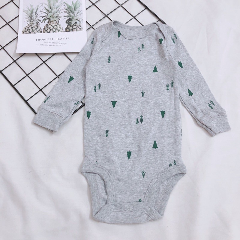 Body chip dài tay chất cotton-hình cây thông nền ghi size:6m,24m