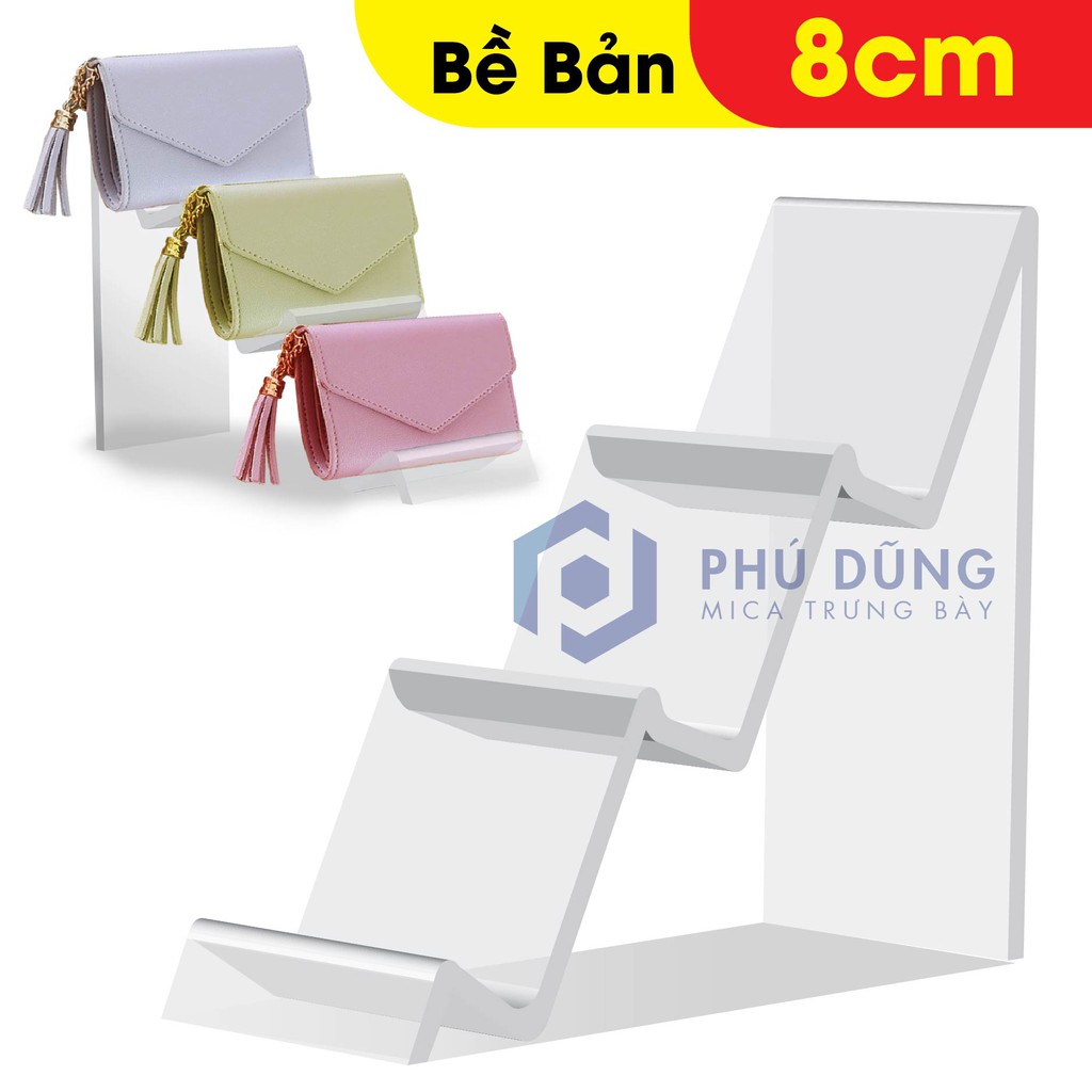 Kệ Mica TRONG SUỐT Trưng Bày Bóp/ Ví 3 Tầng - Bề Bản 8cm