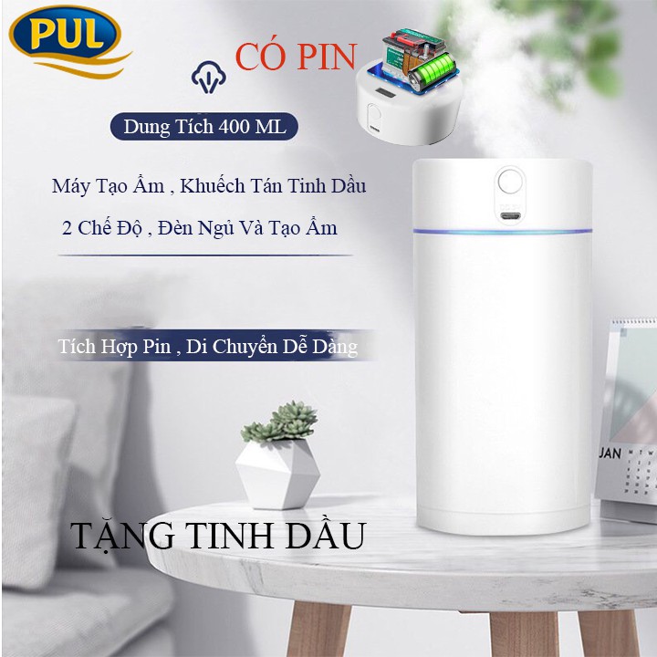 Máy Phun Sương Mini 400 ML,Máy Khuếch Tán Tinh Dầu Khử Mùi Ô Tô,Thiết Kế Nhỏ Gọn,Tinh Tế , Tích hợp PIN