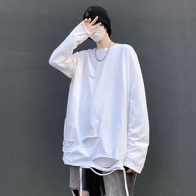 Áo Thun Tay Dài Cổ Tròn Dáng Rộng Phong Cách Hàn Quốc Thời Trang Mùa Thu Cho Nam Size M-3XL
