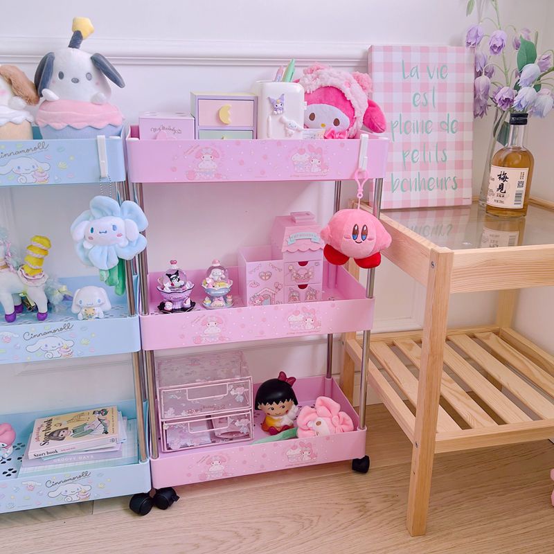 Giá Để Đồ Ba Tầng Dạng Xe Đẩy Họa Tiết Melody Cún Cinnamon Hoạt Hình Dễ Thương Có Thể Di Chuyển Cho