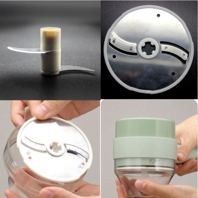 Máy thái lát rau củ thực phẩm máy xay cầm tay sạc điện 3 in 1 nghiền tỏi ớt cắt rau gia vị màu xanh bạc hà mẫu mới 2022