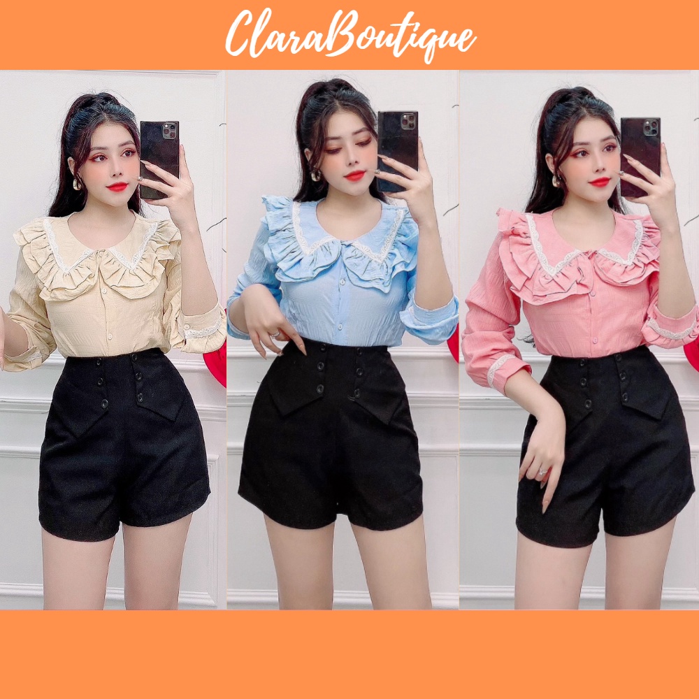 Set bộ nữ áo sơ mi cổ bèo và quần đùi thiết kế thanh lịch, trẻ trung nhiều màu đủ size S M L SKUS-15