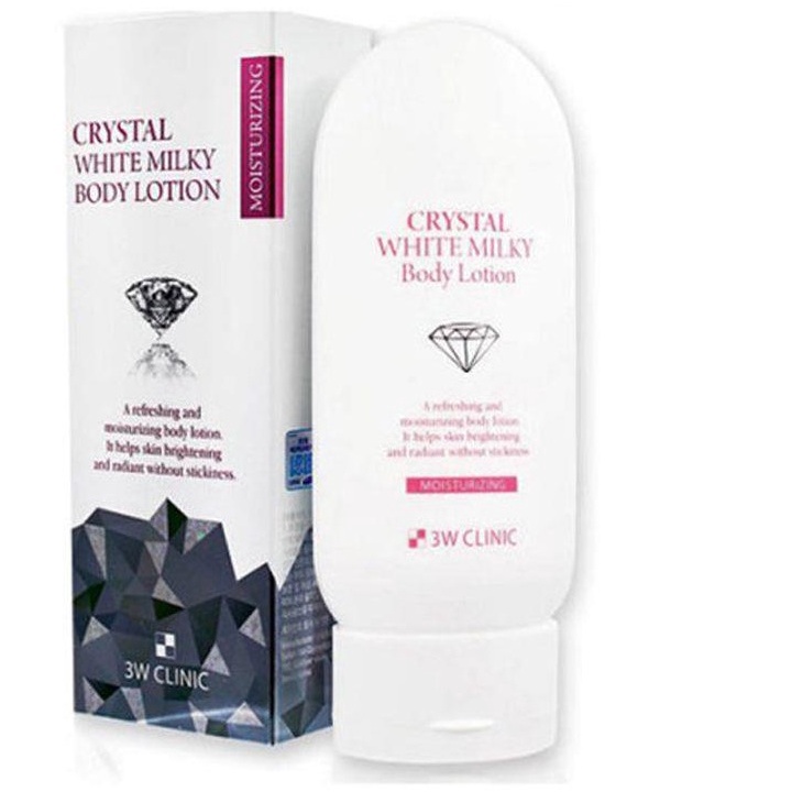 Kem dưỡng thể dưỡng trắng da nâng tone toàn thân Body Crystal White Milk Lotion 3W Clinic Hàn Quốc 150g - CHÍNH HÃNG