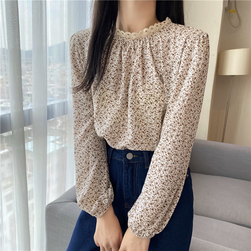 ÁO VOAN TAY DÀI CỔ LÁ SEN HỌA TIẾT HOA XINH XẮN