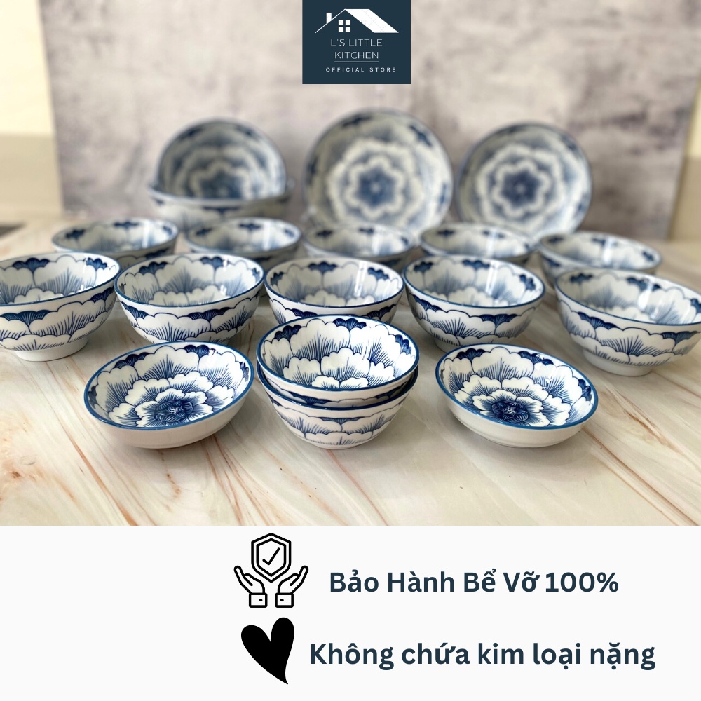 Bộ Tô Chén Dĩa Gốm Sứ Bát Tràng Hoa Xanh Cao Cấp 18-14 Chi Tiết, Bộ Bát Đĩa Cổ Hoa Xanh