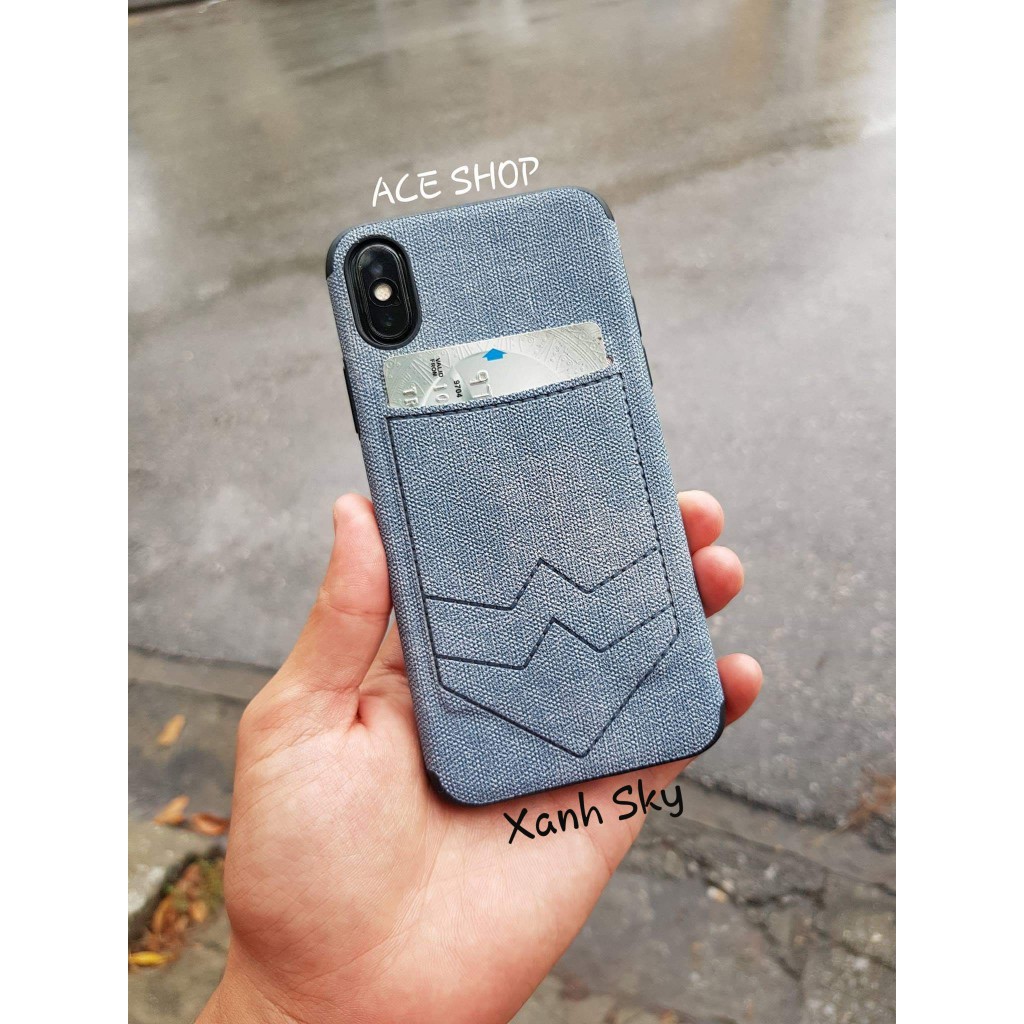 Ốp túi vải jean  I.P X,Xs,Xsmax,7Plus,8Plus có ngăn ví đựng thẻ tiện dụng