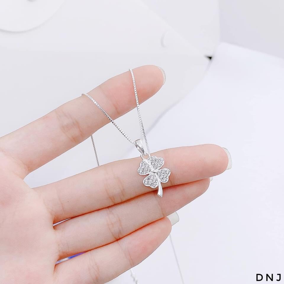 Dây chuyền nữ bạc ta mặt cỏ 4 lá dây mỳ trơn xinh xắn - Bạc Bibi