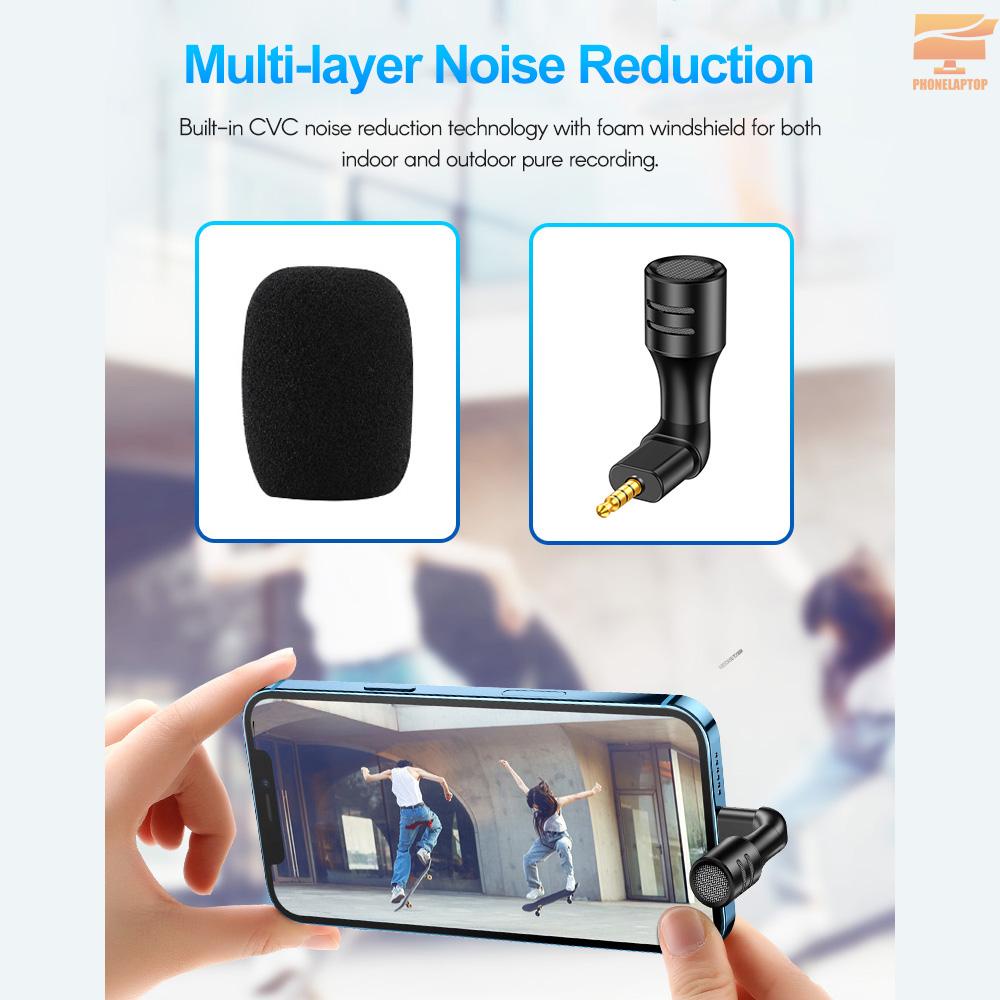 Lapt IEDiSTAR Mini Smartphone Video Microphone Cardioid Condenser Mic 3.5mm TRRS Plug CVC Active Noise Reduction Plug and Play with Foam Windshield for Android Phone Video Vlogging Interview Singing