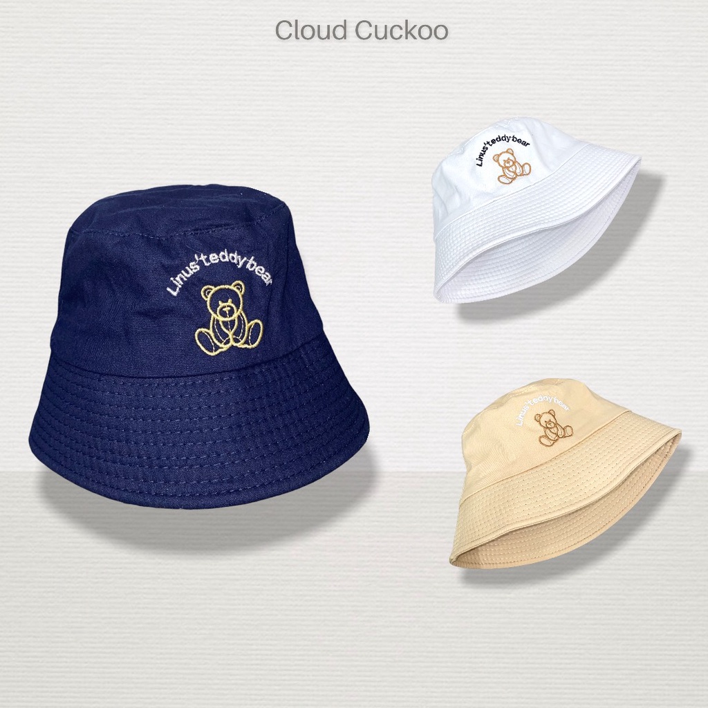 Mũ Bucket Thêu Hình Gấu Bear Teddy Nâu Phom Mũ Bé Cho Bạn Nũ Đầu Nhỏ - Mã Số: MBK01873