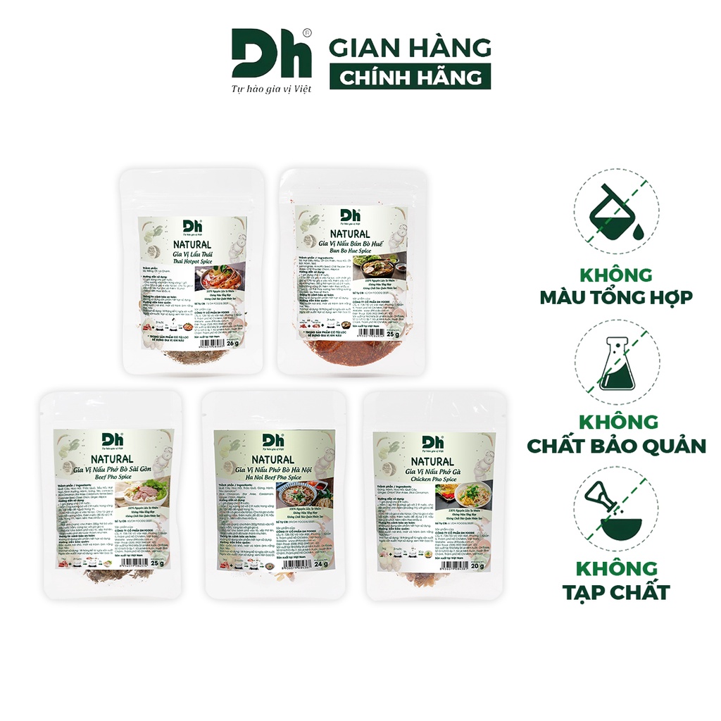 Gia vị nấu bún bò huế Natural DH Foods nêm sẵn thành phần tự nhiên gói 25gr