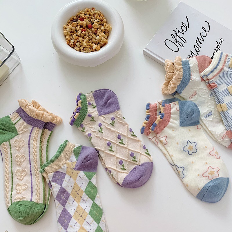 Tất cổ ngắn nữ vớ bèo màu cố thấp thời trang hàn quốc đẹp giá rẻ cotton kháng khuẩn MRSOCKS VN038