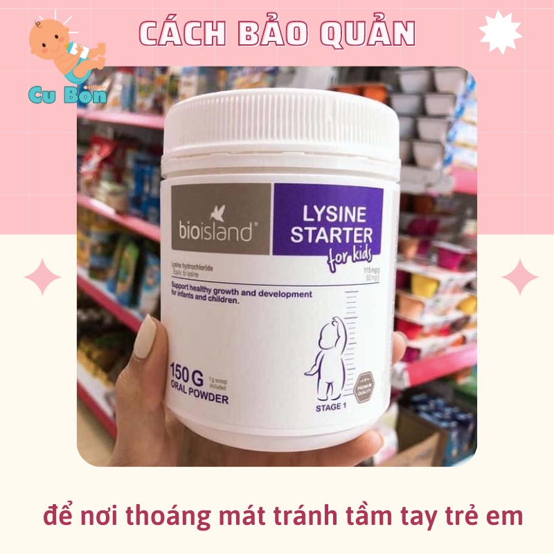 lysine cho bé bio island dạng bột 150g của Úc thúc đẩy Tăng Chiều Cao Cho Trẻ hay biếng ăn chậm lớn từ 7 tháng tuổi