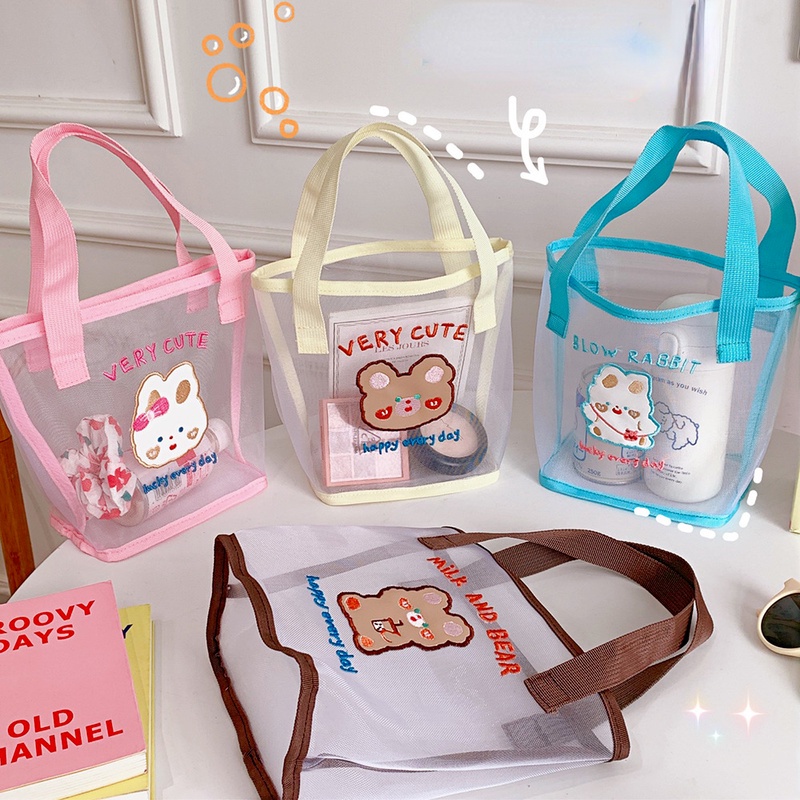 Túi Xách Lưới Trong Suốt Họa Tiết Gấu Xinh Xắn