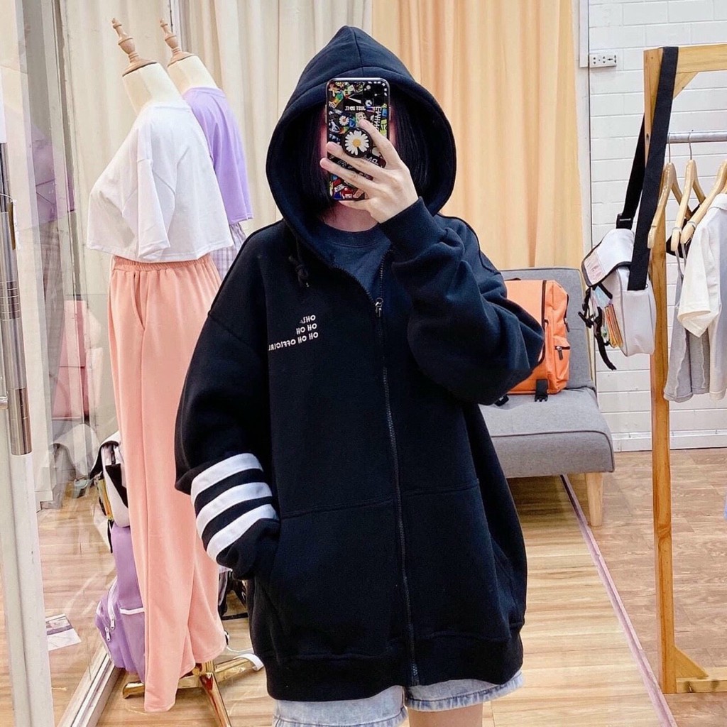 [FREESHIP] ÁO KHOÁC NỈ ĐEN DÂY KÉO FORM RỘNG TP2210201