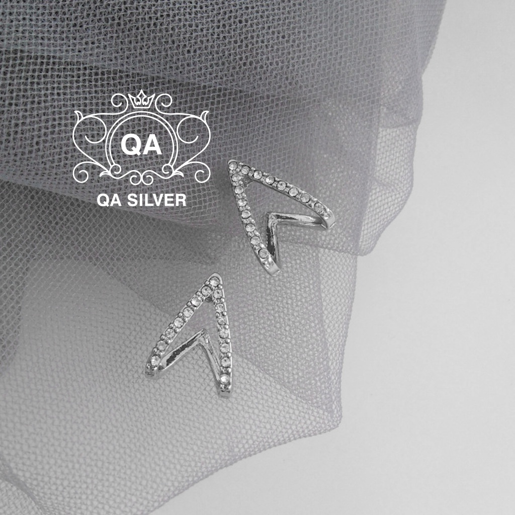 Bông tai bạc 925 trái tim khuyên tai nữ đính đá kẹp vành S925 HEART QA SILVER Earrings EA220503