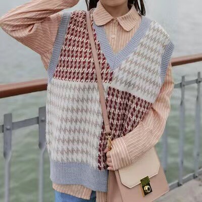 Áo gile len nữ chất dày mềm mịn họa tiết ziczac phối màu cực lạ phong cách Hàn Quốc siêu xinh_M16 | BigBuy360 - bigbuy360.vn