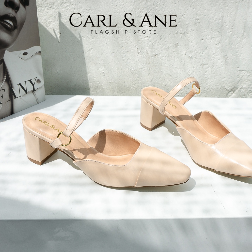 Carl & Ane - Giày cao gót Carl & Ane 2022 vuông mũi nhọn thời trang công sở cao 5cm màu nude - CL024