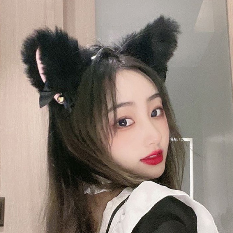 Bờm Cài Tóc Tai Mèo Có Chuông Và Nơ Cosplay Hot Trend Tiktok Xinh Xắn Băng Đô Rửa Mặt Lông Cừu Phong Cách Hàn Quốc