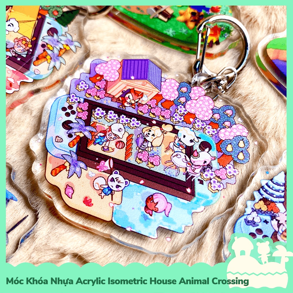 [Sẵn VN - NowShip] Móc Khóa Keychain Acrylic Nhựa Trong Isometric Nhân Vật Game Animal Crossing Horizons Outside Happy