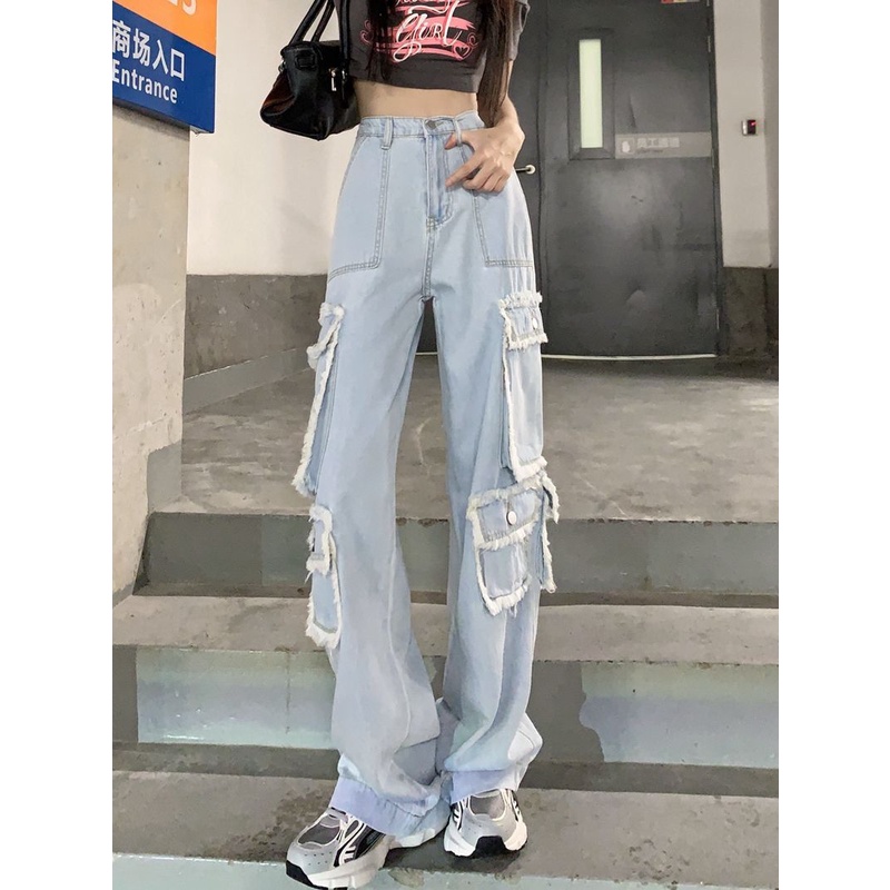 Quần Jean Dài Lưng Cao Ống Rộng Màu Đen Phong Cách Hip Hop Thời Trang Mùa Hè Cá Tính Cho Nữ