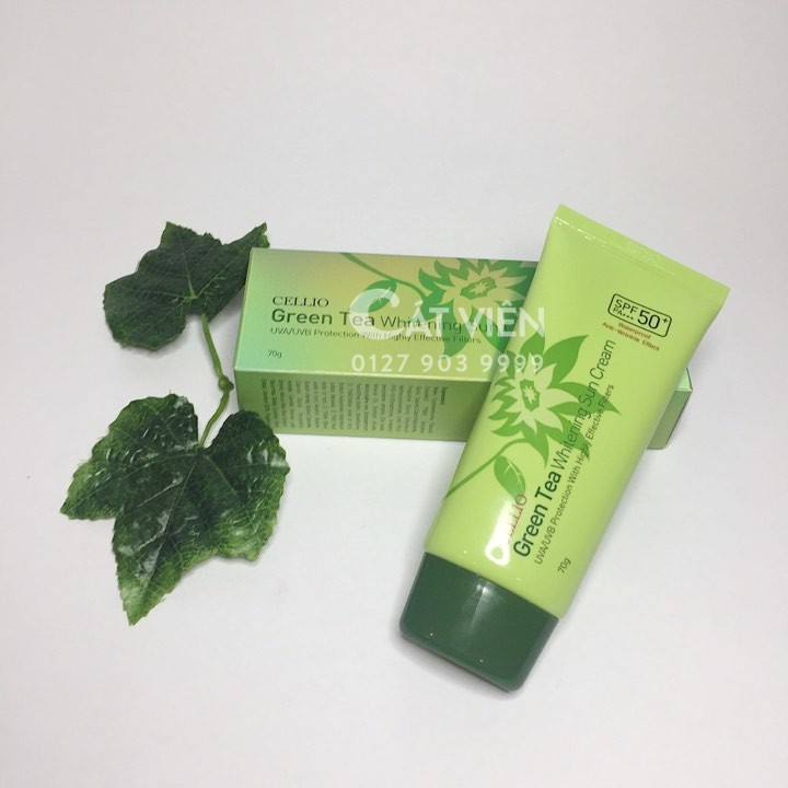 [L&V] Kem Chống Nắng CELLIO Green Tea Whitening Sun Cream SPF50 PA+ - Chống Nắng, Kháng Khuẩn, Mềm Mịn Làn Da