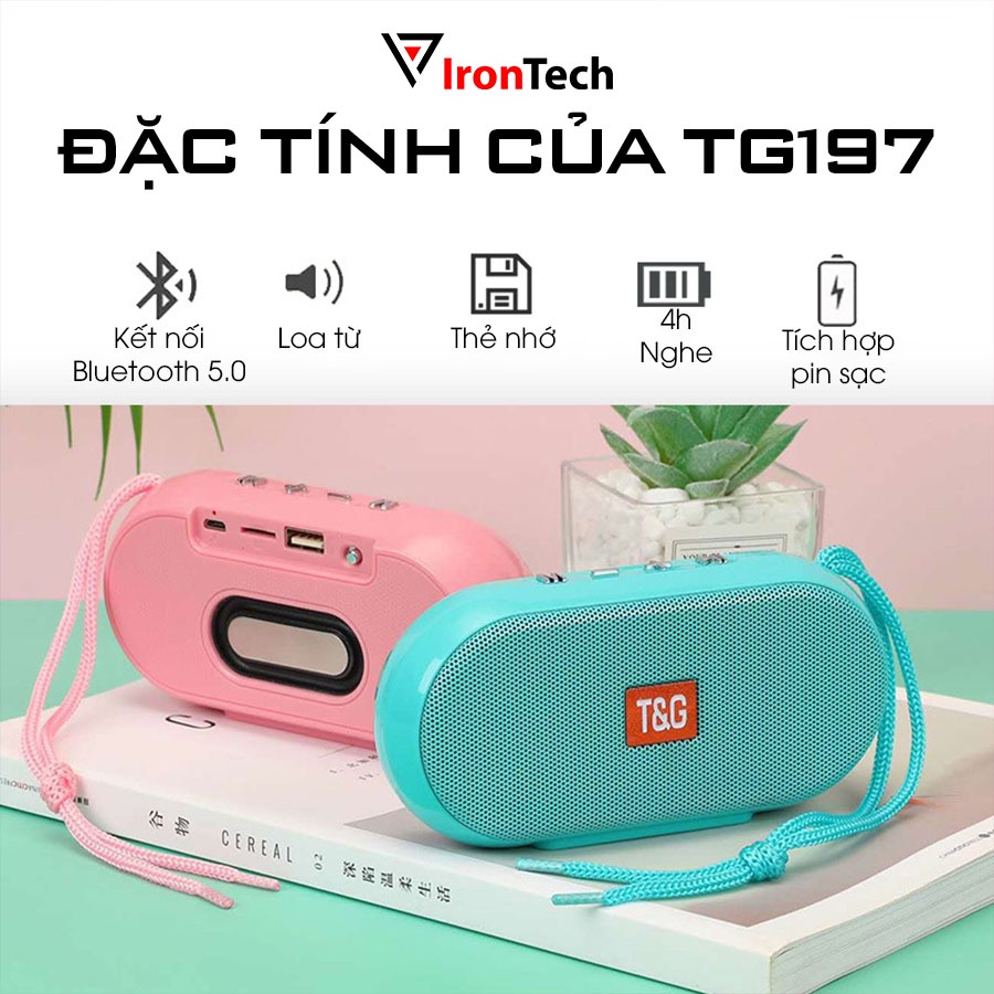 Loa bluetooth mini IronTech TG197 cầm tay di động loa không dây blutooth pin sạc 4 tiếng siêu bass toàn dải