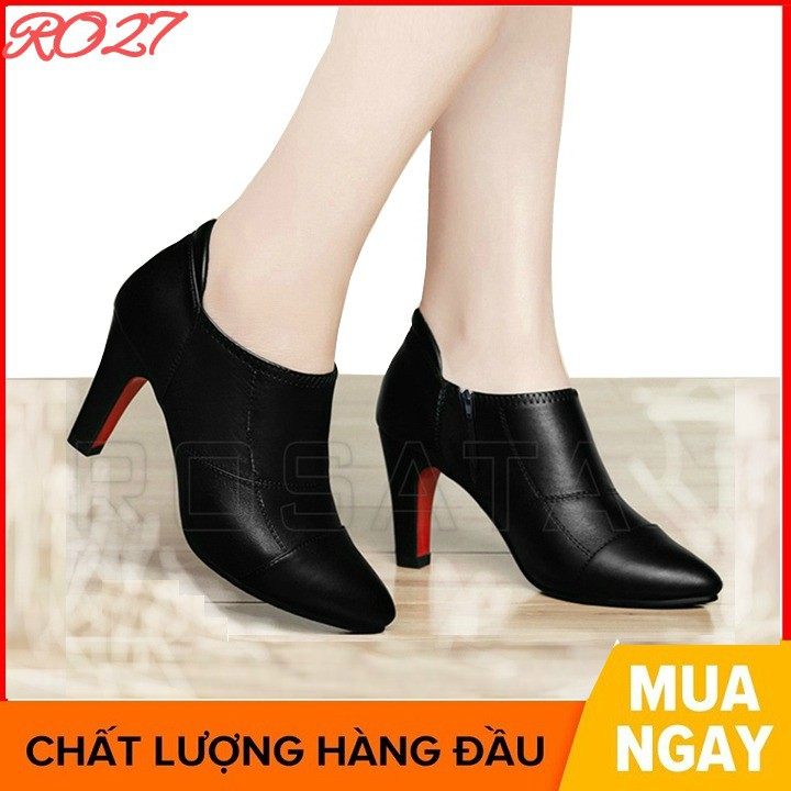 Giày boot bốt nữ cổ thấp 7 phân màu đen hàng hiệu rosata ro27