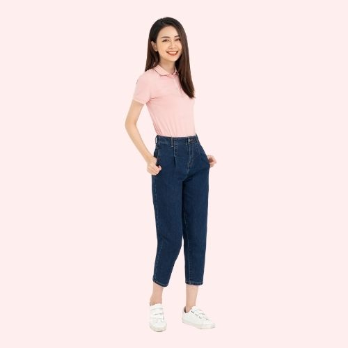 Quần jean skinny lưng cao nữ Yody, baggy cạp cao, vải bò co giãn ống côn QJN3076